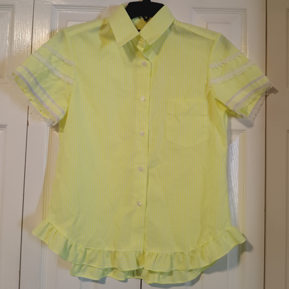 Harvey Faircloth Neon Yellow Striped Ruffle Top